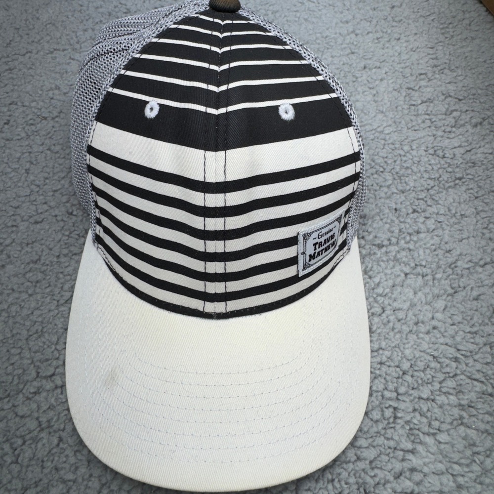 TravisMathew Trucker Hat Mens Large XL White Black Striped Mesh Flexfit Golf Cap